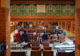Students studying in Bass Library at Yale