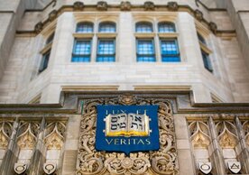 The Yale motto, Lux et Veritas, featured on the side of a building
