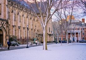 A snow scene on Cross Campus